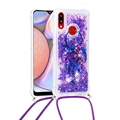 Silikon Hülle Handyhülle Gummi Schutzhülle Flexible Tasche Bling-Bling mit Schlüsselband Lanyard S02 für Samsung Galaxy A10s Violett