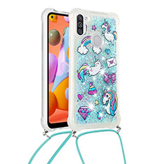 Silikon Hülle Handyhülle Gummi Schutzhülle Flexible Tasche Bling-Bling mit Schlüsselband Lanyard S02 für Samsung Galaxy A11 Hellblau