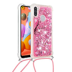 Silikon Hülle Handyhülle Gummi Schutzhülle Flexible Tasche Bling-Bling mit Schlüsselband Lanyard S02 für Samsung Galaxy A11 Pink