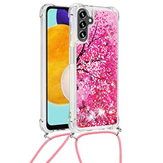 Silikon Hülle Handyhülle Gummi Schutzhülle Flexible Tasche Bling-Bling mit Schlüsselband Lanyard S02 für Samsung Galaxy A13 5G Pink