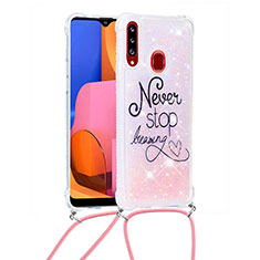 Silikon Hülle Handyhülle Gummi Schutzhülle Flexible Tasche Bling-Bling mit Schlüsselband Lanyard S02 für Samsung Galaxy A20s Plusfarbig