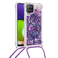 Silikon Hülle Handyhülle Gummi Schutzhülle Flexible Tasche Bling-Bling mit Schlüsselband Lanyard S02 für Samsung Galaxy A22 4G Violett