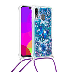 Silikon Hülle Handyhülle Gummi Schutzhülle Flexible Tasche Bling-Bling mit Schlüsselband Lanyard S02 für Samsung Galaxy A30 Blau