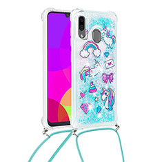 Silikon Hülle Handyhülle Gummi Schutzhülle Flexible Tasche Bling-Bling mit Schlüsselband Lanyard S02 für Samsung Galaxy A30 Hellblau