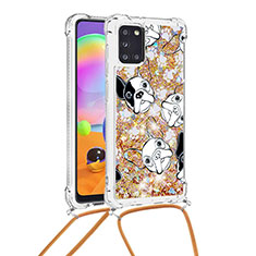 Silikon Hülle Handyhülle Gummi Schutzhülle Flexible Tasche Bling-Bling mit Schlüsselband Lanyard S02 für Samsung Galaxy A31 Gold