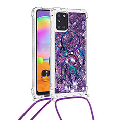Silikon Hülle Handyhülle Gummi Schutzhülle Flexible Tasche Bling-Bling mit Schlüsselband Lanyard S02 für Samsung Galaxy A31 Violett