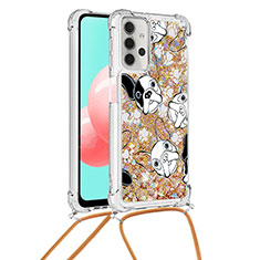 Silikon Hülle Handyhülle Gummi Schutzhülle Flexible Tasche Bling-Bling mit Schlüsselband Lanyard S02 für Samsung Galaxy A32 5G Gold