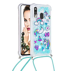 Silikon Hülle Handyhülle Gummi Schutzhülle Flexible Tasche Bling-Bling mit Schlüsselband Lanyard S02 für Samsung Galaxy A40 Hellblau