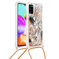 Silikon Hülle Handyhülle Gummi Schutzhülle Flexible Tasche Bling-Bling mit Schlüsselband Lanyard S02 für Samsung Galaxy A41 Gold