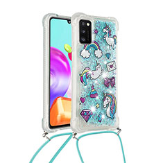 Silikon Hülle Handyhülle Gummi Schutzhülle Flexible Tasche Bling-Bling mit Schlüsselband Lanyard S02 für Samsung Galaxy A41 Hellblau