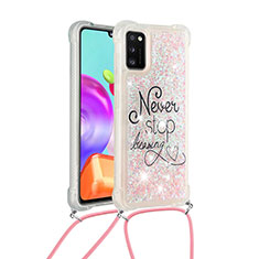 Silikon Hülle Handyhülle Gummi Schutzhülle Flexible Tasche Bling-Bling mit Schlüsselband Lanyard S02 für Samsung Galaxy A41 Plusfarbig