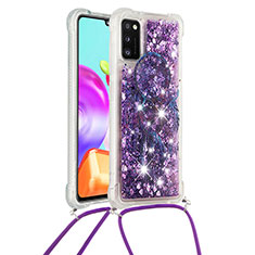 Silikon Hülle Handyhülle Gummi Schutzhülle Flexible Tasche Bling-Bling mit Schlüsselband Lanyard S02 für Samsung Galaxy A41 Violett