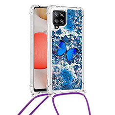 Silikon Hülle Handyhülle Gummi Schutzhülle Flexible Tasche Bling-Bling mit Schlüsselband Lanyard S02 für Samsung Galaxy A42 5G Blau