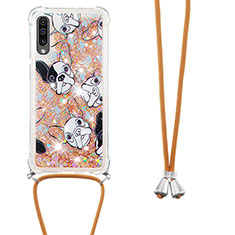 Silikon Hülle Handyhülle Gummi Schutzhülle Flexible Tasche Bling-Bling mit Schlüsselband Lanyard S02 für Samsung Galaxy A50 Gold