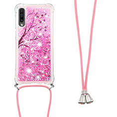 Silikon Hülle Handyhülle Gummi Schutzhülle Flexible Tasche Bling-Bling mit Schlüsselband Lanyard S02 für Samsung Galaxy A50 Pink