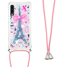 Silikon Hülle Handyhülle Gummi Schutzhülle Flexible Tasche Bling-Bling mit Schlüsselband Lanyard S02 für Samsung Galaxy A50 Rosa