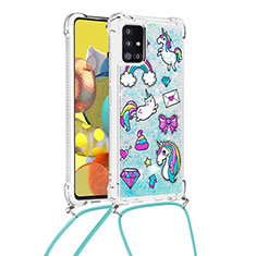 Silikon Hülle Handyhülle Gummi Schutzhülle Flexible Tasche Bling-Bling mit Schlüsselband Lanyard S02 für Samsung Galaxy A51 4G Hellblau