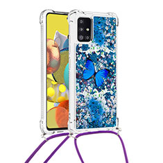 Silikon Hülle Handyhülle Gummi Schutzhülle Flexible Tasche Bling-Bling mit Schlüsselband Lanyard S02 für Samsung Galaxy A51 5G Blau