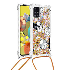 Silikon Hülle Handyhülle Gummi Schutzhülle Flexible Tasche Bling-Bling mit Schlüsselband Lanyard S02 für Samsung Galaxy A51 5G Gold