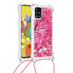 Silikon Hülle Handyhülle Gummi Schutzhülle Flexible Tasche Bling-Bling mit Schlüsselband Lanyard S02 für Samsung Galaxy A51 5G Pink