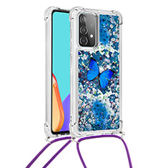 Silikon Hülle Handyhülle Gummi Schutzhülle Flexible Tasche Bling-Bling mit Schlüsselband Lanyard S02 für Samsung Galaxy A52 4G Blau