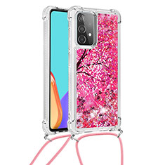 Silikon Hülle Handyhülle Gummi Schutzhülle Flexible Tasche Bling-Bling mit Schlüsselband Lanyard S02 für Samsung Galaxy A52 4G Pink