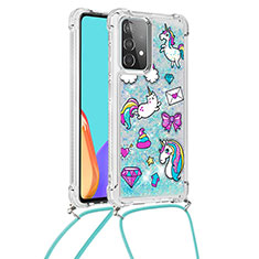 Silikon Hülle Handyhülle Gummi Schutzhülle Flexible Tasche Bling-Bling mit Schlüsselband Lanyard S02 für Samsung Galaxy A52 5G Hellblau