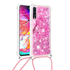 Silikon Hülle Handyhülle Gummi Schutzhülle Flexible Tasche Bling-Bling mit Schlüsselband Lanyard S02 für Samsung Galaxy A70 Pink