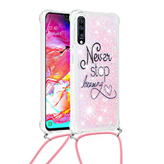 Silikon Hülle Handyhülle Gummi Schutzhülle Flexible Tasche Bling-Bling mit Schlüsselband Lanyard S02 für Samsung Galaxy A70S Plusfarbig