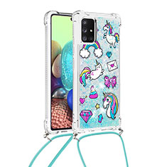 Silikon Hülle Handyhülle Gummi Schutzhülle Flexible Tasche Bling-Bling mit Schlüsselband Lanyard S02 für Samsung Galaxy A71 4G A715 Hellblau
