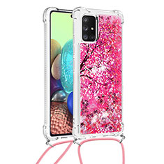 Silikon Hülle Handyhülle Gummi Schutzhülle Flexible Tasche Bling-Bling mit Schlüsselband Lanyard S02 für Samsung Galaxy A71 4G A715 Pink