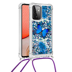 Silikon Hülle Handyhülle Gummi Schutzhülle Flexible Tasche Bling-Bling mit Schlüsselband Lanyard S02 für Samsung Galaxy A72 4G Blau