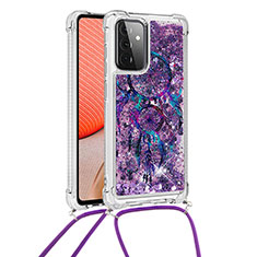 Silikon Hülle Handyhülle Gummi Schutzhülle Flexible Tasche Bling-Bling mit Schlüsselband Lanyard S02 für Samsung Galaxy A72 4G Violett