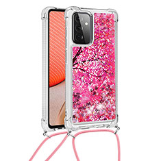 Silikon Hülle Handyhülle Gummi Schutzhülle Flexible Tasche Bling-Bling mit Schlüsselband Lanyard S02 für Samsung Galaxy A72 5G Pink