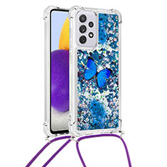 Silikon Hülle Handyhülle Gummi Schutzhülle Flexible Tasche Bling-Bling mit Schlüsselband Lanyard S02 für Samsung Galaxy A73 5G Blau