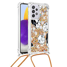 Silikon Hülle Handyhülle Gummi Schutzhülle Flexible Tasche Bling-Bling mit Schlüsselband Lanyard S02 für Samsung Galaxy A73 5G Gold