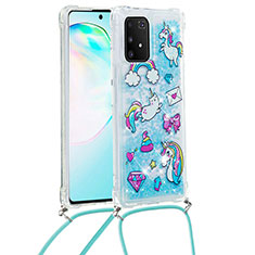 Silikon Hülle Handyhülle Gummi Schutzhülle Flexible Tasche Bling-Bling mit Schlüsselband Lanyard S02 für Samsung Galaxy A91 Hellblau