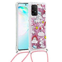 Silikon Hülle Handyhülle Gummi Schutzhülle Flexible Tasche Bling-Bling mit Schlüsselband Lanyard S02 für Samsung Galaxy A91 Rot