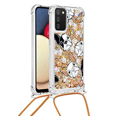 Silikon Hülle Handyhülle Gummi Schutzhülle Flexible Tasche Bling-Bling mit Schlüsselband Lanyard S02 für Samsung Galaxy F02S SM-E025F Gold