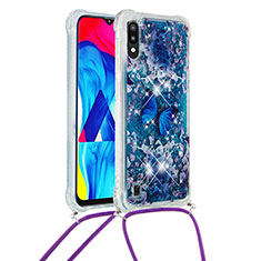 Silikon Hülle Handyhülle Gummi Schutzhülle Flexible Tasche Bling-Bling mit Schlüsselband Lanyard S02 für Samsung Galaxy M10 Blau