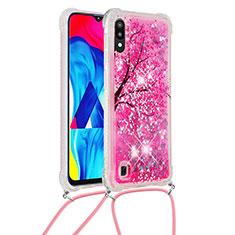 Silikon Hülle Handyhülle Gummi Schutzhülle Flexible Tasche Bling-Bling mit Schlüsselband Lanyard S02 für Samsung Galaxy M10 Pink