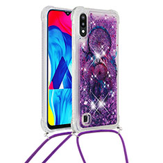 Silikon Hülle Handyhülle Gummi Schutzhülle Flexible Tasche Bling-Bling mit Schlüsselband Lanyard S02 für Samsung Galaxy M10 Violett