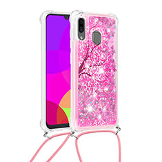 Silikon Hülle Handyhülle Gummi Schutzhülle Flexible Tasche Bling-Bling mit Schlüsselband Lanyard S02 für Samsung Galaxy M10S Pink