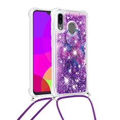 Silikon Hülle Handyhülle Gummi Schutzhülle Flexible Tasche Bling-Bling mit Schlüsselband Lanyard S02 für Samsung Galaxy M10S Violett