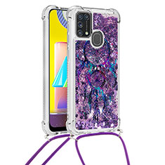 Silikon Hülle Handyhülle Gummi Schutzhülle Flexible Tasche Bling-Bling mit Schlüsselband Lanyard S02 für Samsung Galaxy M21s Violett