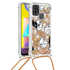 Silikon Hülle Handyhülle Gummi Schutzhülle Flexible Tasche Bling-Bling mit Schlüsselband Lanyard S02 für Samsung Galaxy M31 Gold