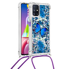 Silikon Hülle Handyhülle Gummi Schutzhülle Flexible Tasche Bling-Bling mit Schlüsselband Lanyard S02 für Samsung Galaxy M51 Blau