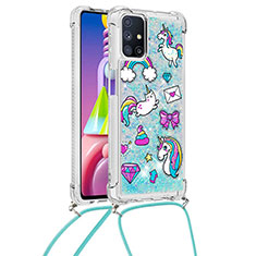 Silikon Hülle Handyhülle Gummi Schutzhülle Flexible Tasche Bling-Bling mit Schlüsselband Lanyard S02 für Samsung Galaxy M51 Hellblau