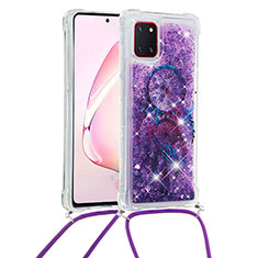 Silikon Hülle Handyhülle Gummi Schutzhülle Flexible Tasche Bling-Bling mit Schlüsselband Lanyard S02 für Samsung Galaxy M60s Violett