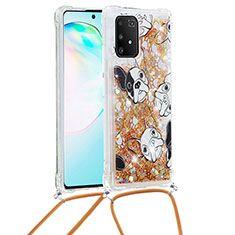 Silikon Hülle Handyhülle Gummi Schutzhülle Flexible Tasche Bling-Bling mit Schlüsselband Lanyard S02 für Samsung Galaxy M80S Gold